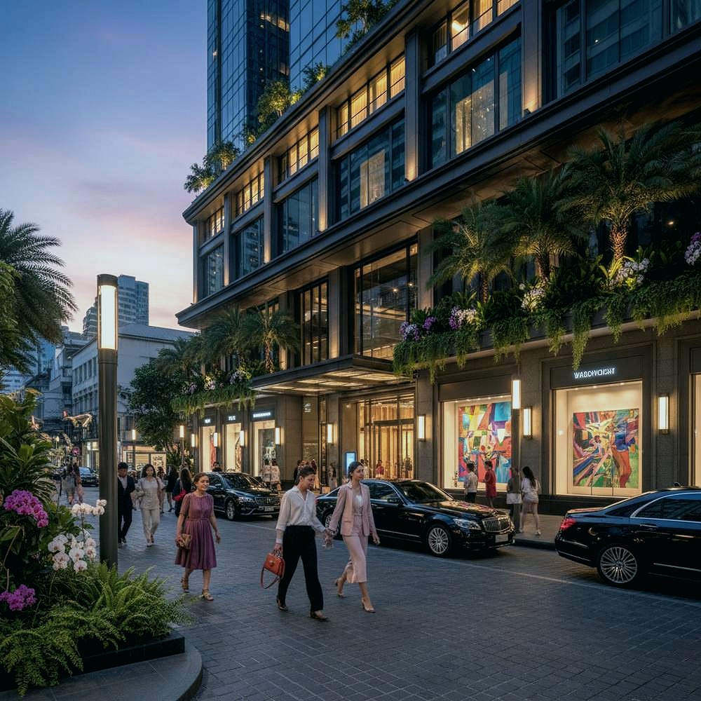Distrito de luxo em Bangkok ao entardecer